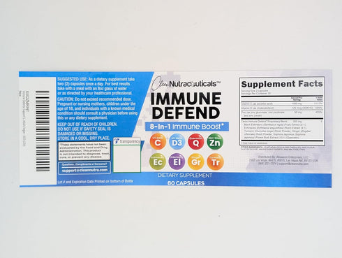 Clean Nutraceuticals Immune Defense Support Supplement 8 in 1 with Zinc, Quercetin, VIT C, Vitamin D3, Elderberry - 60
