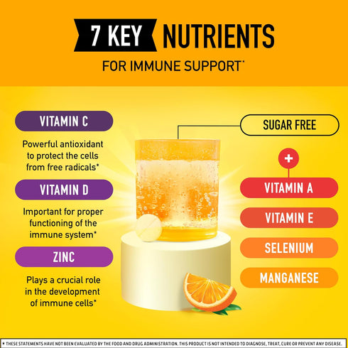 Immune 10ct 1000mg Airborne Support Effervescent Tablets, Zesty Orange Flavor - with Vitamin C + Vitamins A, D, E