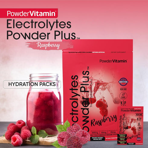 Electrolytes Powder Plus, Keto, Raspberry, Sugar Free, 1000mg Potassium, 120mg Calcium, 120mg Magnesium, Non-GMO, Zero