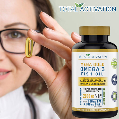 Omega 3 Burpless Max Strength Fish Oil Supplement, 2000 mg with Vitamin E, 120 Small Liquid Softgels
