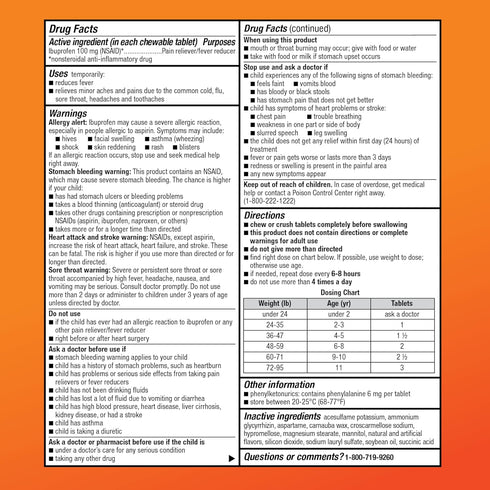 Amazon Basic Care Children’s Ibuprofen Chewable Tablets, 100 mg, Orange Flavor, Pain Reliever, 24 Count