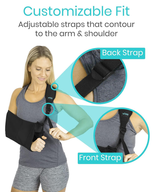 Vive Arm Sling Shoulder Immobilizer - Comfortable Relief for Left or Right Arm, Adjustable Padded Straps (Black)