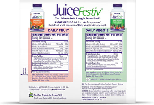 Natrol JuiceFestiv, Ultimate Fruit and Veggie Super-Food, 60 Capsules (2-Count), Supports Balanced Nutrition