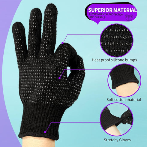 Teenitor Heat Resistant Glove with Silicone Bumps, Professional Heat Press Gloves for Hair Styling, Black