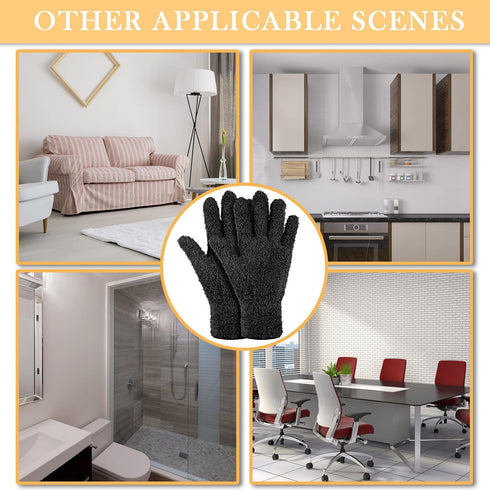 Bencailor 6 Pairs Microfiber Dusting Gloves, Dusting Cleaning Gloves for Plants, House Blinds, Car Dust Mitt, Black,