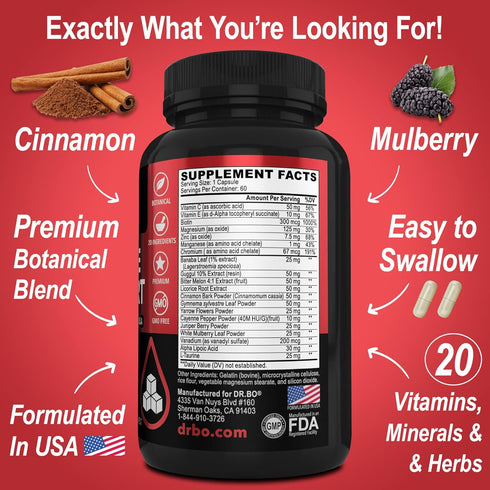 Gluco Support Supplement Capsules - 60 Pills | Boost Metabolism with Chromium, Cinnamon, Bitter Melon