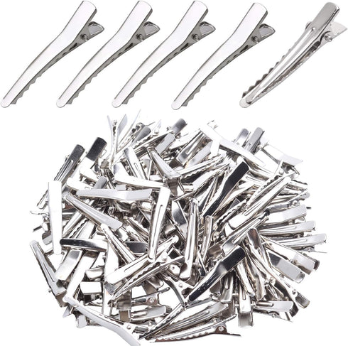 Single Prong Alligator Hairpins, 100 Pieces Silver Metal Curl Crocodile Hair Clips, 34mm for Hair Care Salon DIY Craft