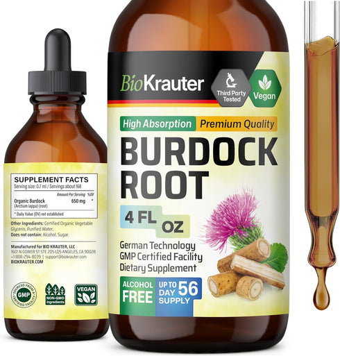 Organic Burdock Root Tincture - Antioxidant Support Liquid Supplement, Alcohol and Sugar Free, Vegan Drops 4 Fl.Oz.