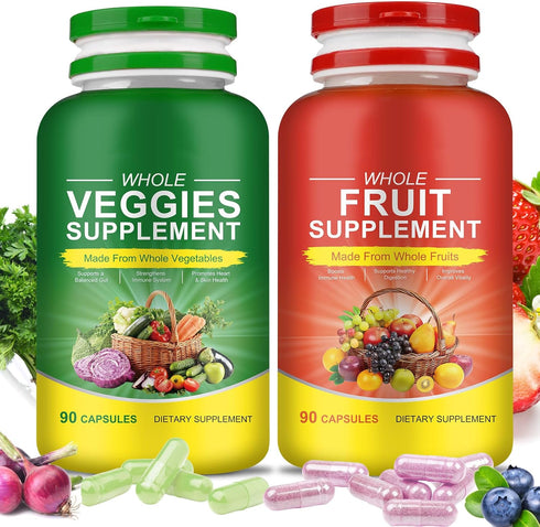 Ruduwu Fruits & Veggies Supplements - 2 Bottles 180 Total Vegetarian Capsules |