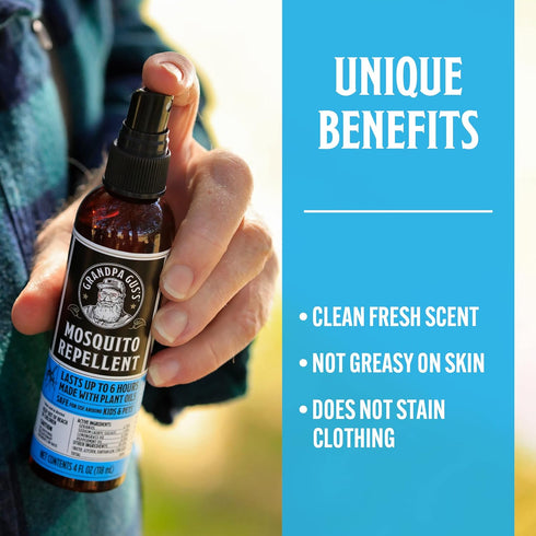 Grandpa Gus's Natural Mosquito Repellent Spray, 4 oz, Pack of 2, Non-Greasy, No DEET