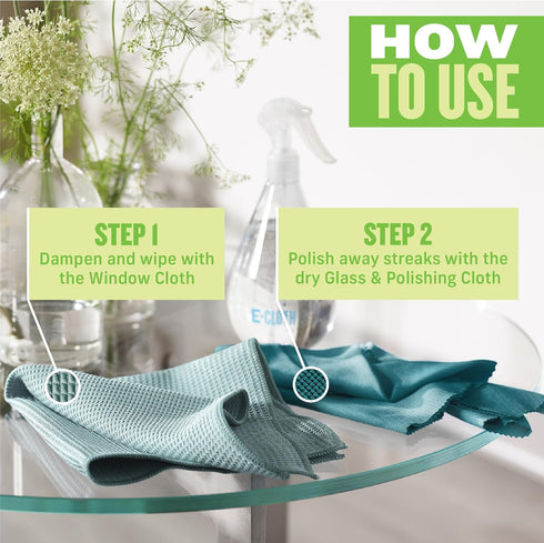 Packaging E-Cloth Window Cleaning Cloth - Eco - Glass Cleaning Cloth, Streak-Free Windows with Just Water, Microfiber