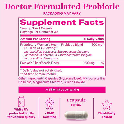 Pink Stork Women's Probiotics for Vaginal Health, 10 Billion CFUs, 30 Capsules for pH Balance & Immune Health