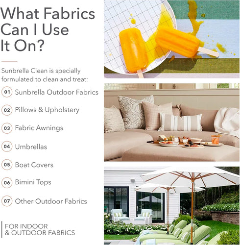 Sunbrella Clean Multi-Purpose Upholstery Cleaner, All-in-One Fabric Solution for Water-Safe Fabrics
