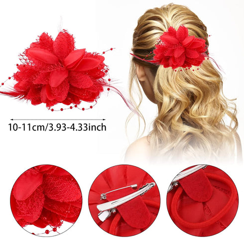 Sibba Red Flower Hair Clips, Rose Hairpin Barrettes for Women Girls, Floral Accessories for Travel Wedding