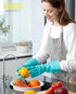 PACIFIC PPE Reusable Dishwashing Rubber Gloves, Kitchen Gloves with Flocked Cotton Liner, Latex Free, Green, Medium