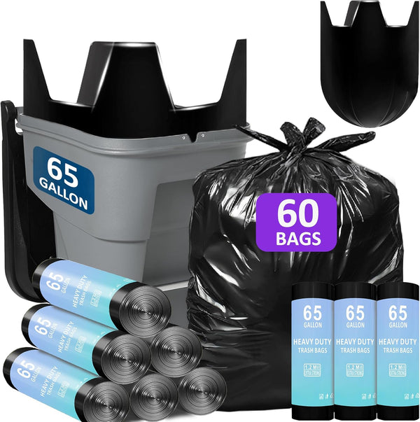 Joylake 65 Gallon Trash Bags Heavy Duty 1.2 Mil 60 Count Bulk with