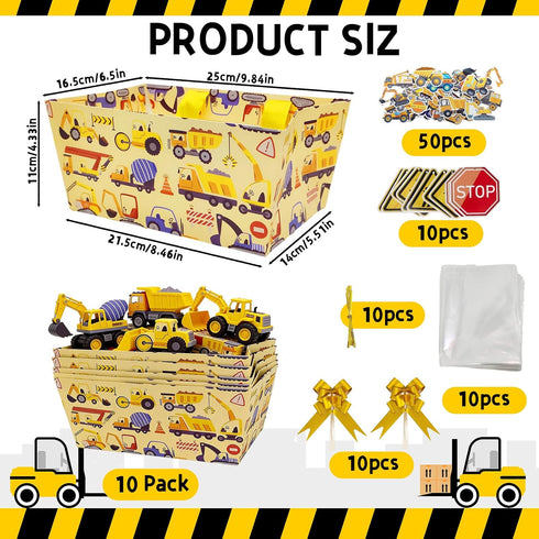 Jengaer 10 Pack Construction Birthday Party Supplies Basket for Gifts Empty,Construction Theme Sturdy Diy Bulk Gift