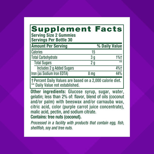 Gummy 30 60 Count Vitafusion Iron Vitamin Supplement, Supports Red Blood Cell Production*, Guava Hibiscus Flavor