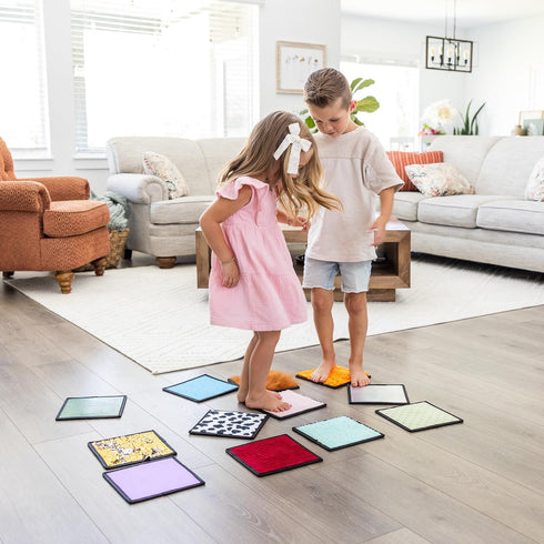 Textured Sensory Mats for Special Needs Kids, 8" Colorful Fidgeting Tactile Toys for Learning & Play, 12 Pack with Hooks