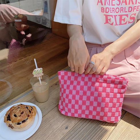 Cosmetic Bag, Cute Y2k Makeup Bag, Aesthetic Checkered Purse for Women