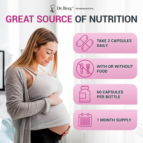 Dr. Berg Natural Prenatal Vitamins - Prenatal Multivitamin with Folate, Vitamins, Minerals, Omegas, 60 Capsules