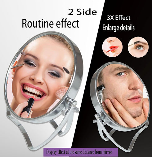 WMugthome Two-Sided Portable Round Makeup/Travel/Desk Mirror with Handle, 4-In/6-in, 1X and 3X Magnification (Silver,
