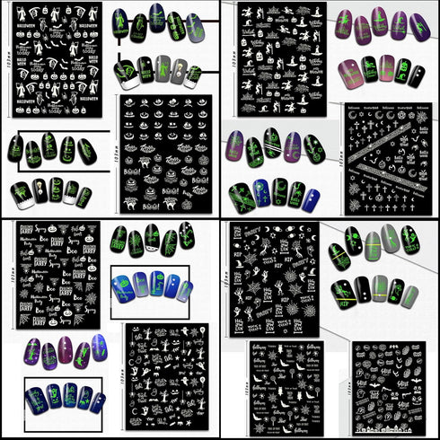 TailaiMei 9 Sheets Halloween Nail Stickers | Glow in The Dark Fluorescent Design Nail Decals for DIY Manicure