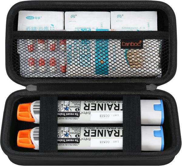 Canboc Carrying Case for EpiPen Trainer x2, Medical Supplies Case with Mesh Pocket for Auvi-Q, Allergy Medicine