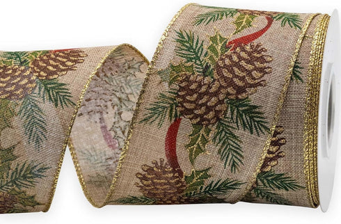 Jute Swirl Wired Ribbon Pinecone Christmas Burlap Ribbon, 2-1/2 Inch x 11Yards, for Xmas Home Decor, Gift Wrapping, Bow Making, Wreath, DIY Crafts by HATIANGE