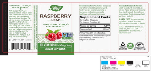 Nature's Way Raspberry Leaf, 640 mg per 2-Capsule Serving, Herbal Supplement for Women's Health, 100 Vegan Capsules