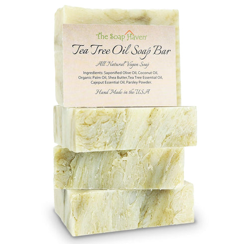 TEA TREE SOAP BAR - 4 Natural Tea Tree Oil Soap Bars for Face, Hand, Foot, Body Wash - 4 Large 4.5 oz Bars