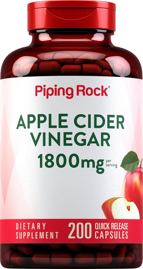 Piping Rock Apple Cider Vinegar Capsules 1800 mg | 200 Pills | Potent ACV Supplement | Non-GMO, Gluten Free