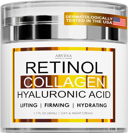 Retinol Cream for Face, Anti Aging Facial Moisturizer with Collagen and Hyaluronic Acid, Day and Night Lotion for Men