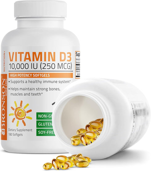 Bronson Vitamin D3 10,000 IU (250 mcg) High Potency for Immune System, Strong Bones, 180 Softgels