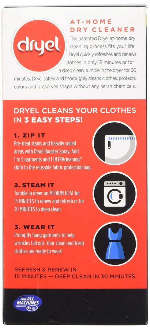 Dryel At-Home BONUS Refill Kit, Includes Extra 2 Dry Cleaning Cloths - 8 Load Capacity