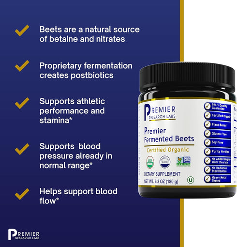 Premier Research Labs Fermented Beets - Gut Health Support Supplement, Organic Beetroot Powder, 6.3 oz