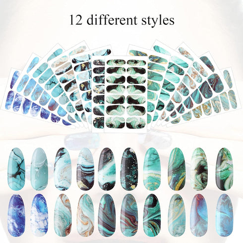 Maitys Full Wrap Nail Stickers (168 Pcs) - Gradient Glitter Self Adhesive Polish Strips with Fingernail Files