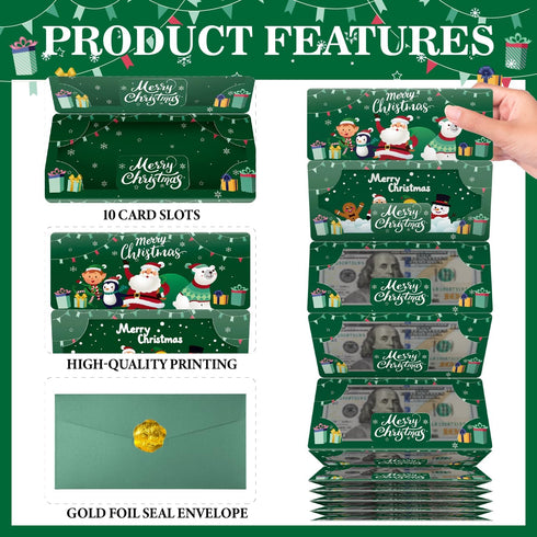 JWSCYSY 10 Christmas Money Gift Cards Envelope for Cash, Money Holder with Slots for Cash, Surprise Christmas Xmas