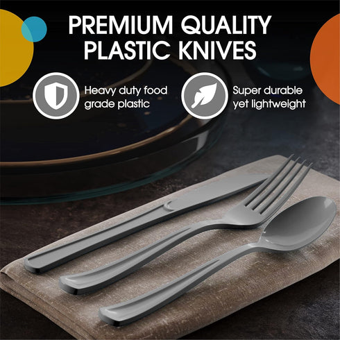 Disposable Silver Plastic Forks, 100 Pcs Heavy Duty Silver Plastic Cutlery, Exquisite Disposable Flatware