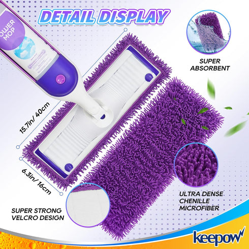 KEEPOW Reusable Power Mop Refill Pads, 4 Pack, Compatible with Swiffer PowerMop, Microfiber for Hardwood Cleaning