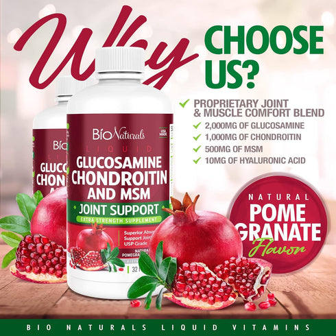 Bio Naturals Liquid Glucosamine Chondroitin MSM Supplement, Maximum Strength Joint Support, 32 fl oz