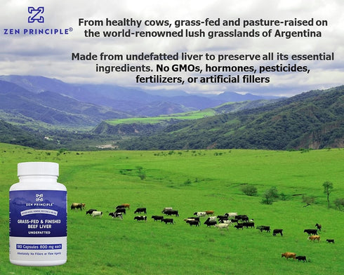 Zen Principle Ultra-Pure Desiccated Beef Liver, Grass-Fed, Pasture-Raised Cows - Natural Energy & Workout Boost from