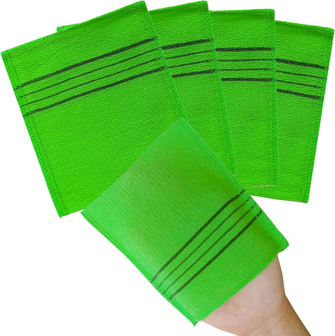 Korean Asian Exfoliating Bath Washcloth Mitt, Dead Skin Remover, Exfoliating Body Scrubber Gloves (Green 4)