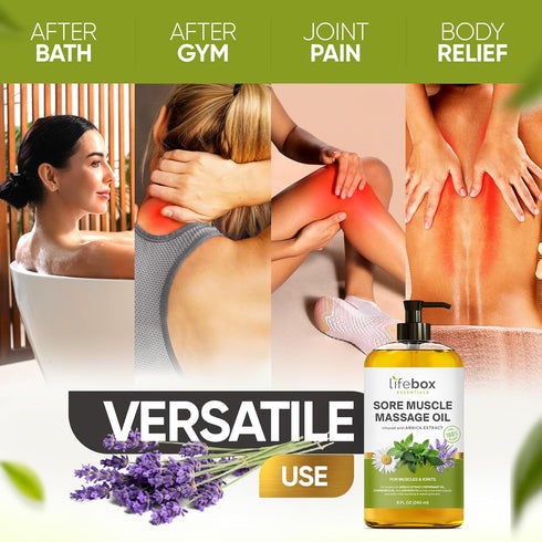 Arnica Sore Muscle Massage Oil, 100% Pure & Natural, Body Oil Infused with Arnica Extract, Lavender & Peppermint Oil