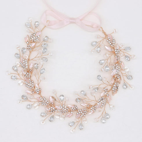 Rose Gold Crystal Bridal Headbands, Wedding Headpieces, Leaves Design Hair Accessories for Brides and Bridesmaids