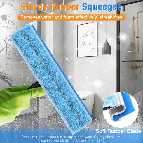 SOBONNE Tool,13.8",Blue Window Squeegee for Home Window Cleaning Squeegee and Microfiber Window Scrubber, Glass