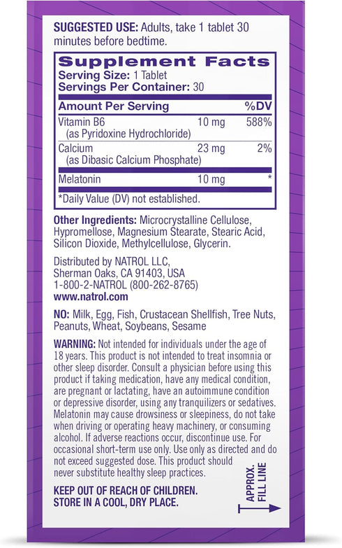 Natrol Melatonin Advanced Sleep Tablets, 10mg, 30 Count, Helps You Fall Asleep Faster, Drug-Free