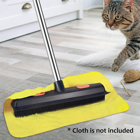 LandHope Carpet Rake for Pet Hair Remover, Long Handle Rubber Broom, Non-Scratch Bristles for Indoor Outdoor Cleaning