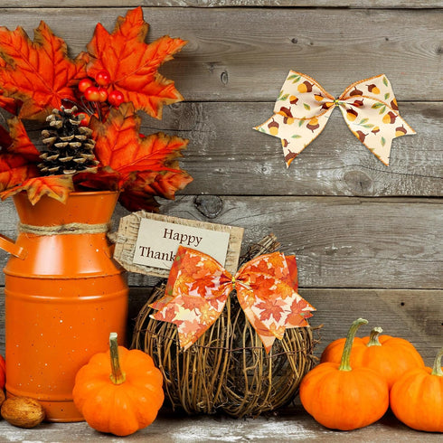 Whaline 6 Rolls 30 Yard Fall Thanksgiving Wired Edge Ribbon, Autumn Plaid Pumpkin Maple for Gift Wrapping
