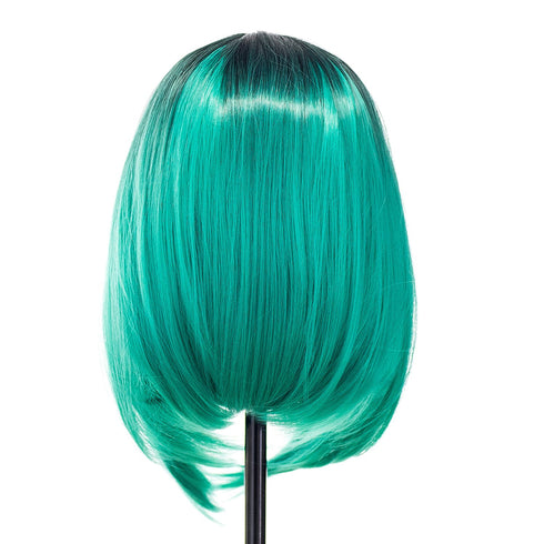 SWACC Ombre Colors Short Straight Bob Wig for Women with Wig Cap (Teal Blue)